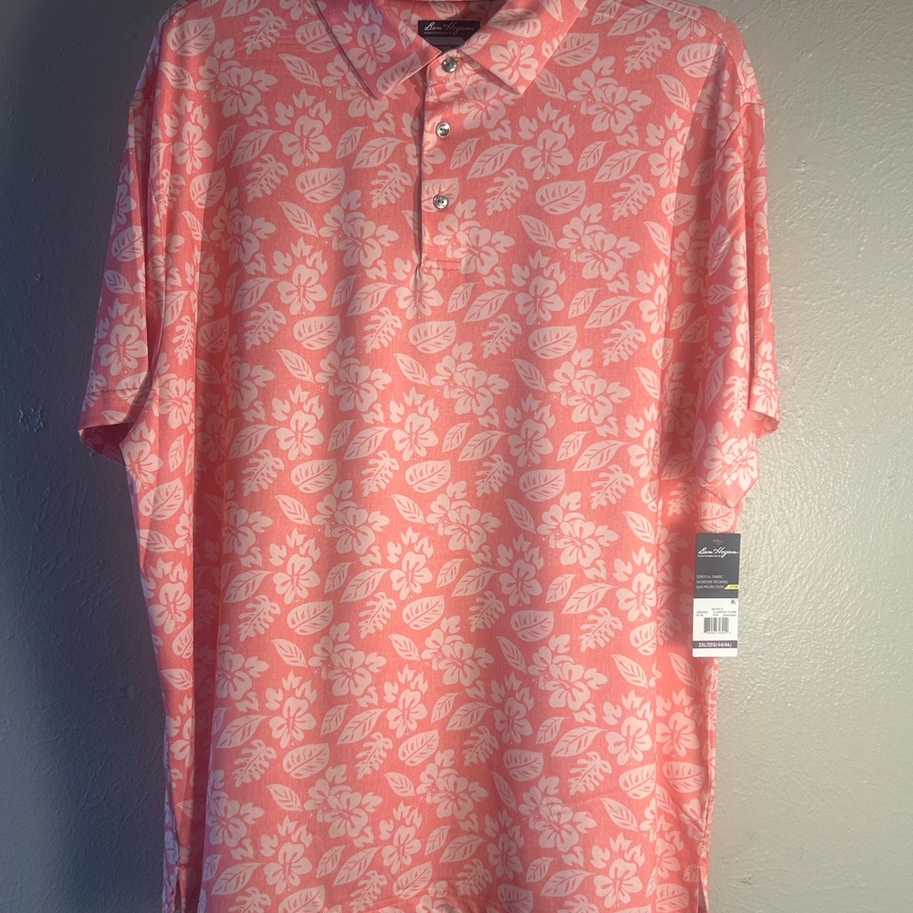 Ben Hogan Performance Polo Shirt Men's 2XL Big & Tall Pink Floral Polyester